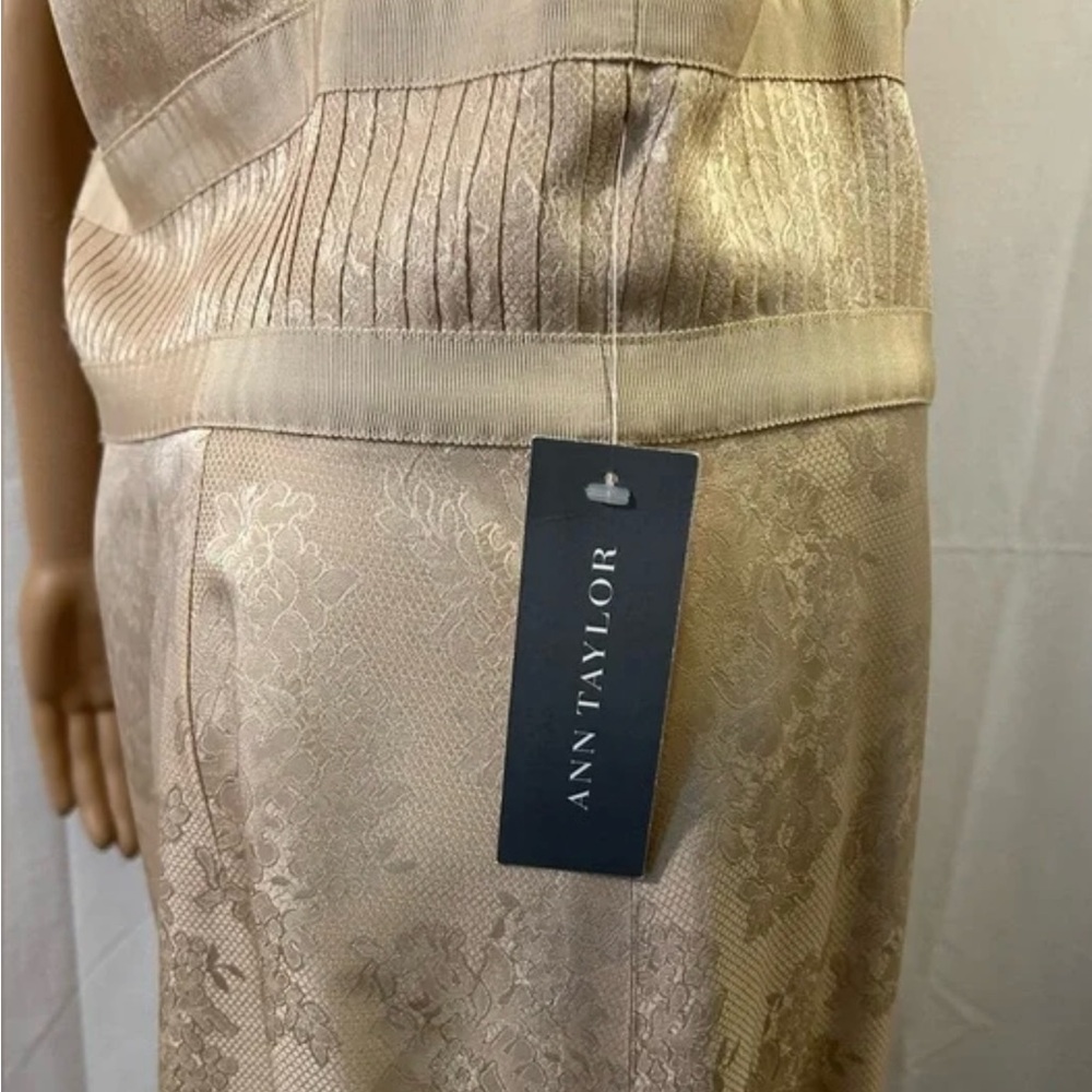 Ann Taylor Champagne Floral Brocade Spaghetti Strap Cocktail Midi Dress Size 10